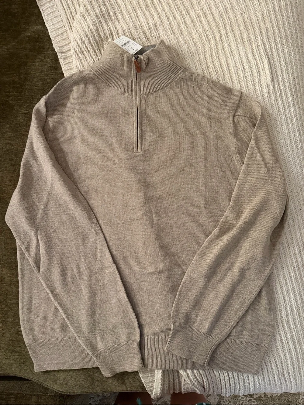 J. Crew Men's Half-Zip Mock Neck Sweater in Taupe